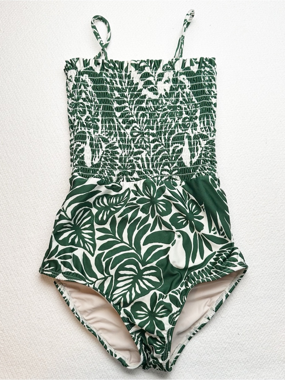 Hermoza Green and White Tropical Smocked One-Piece Swimsuit for Kids